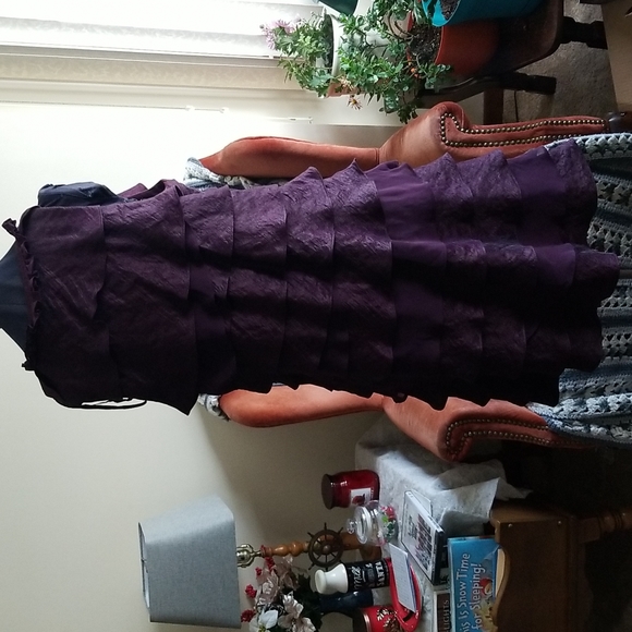 Sleeveless eggplant/plum ruffled dress with jeweled neckline - Picture 11 of 13